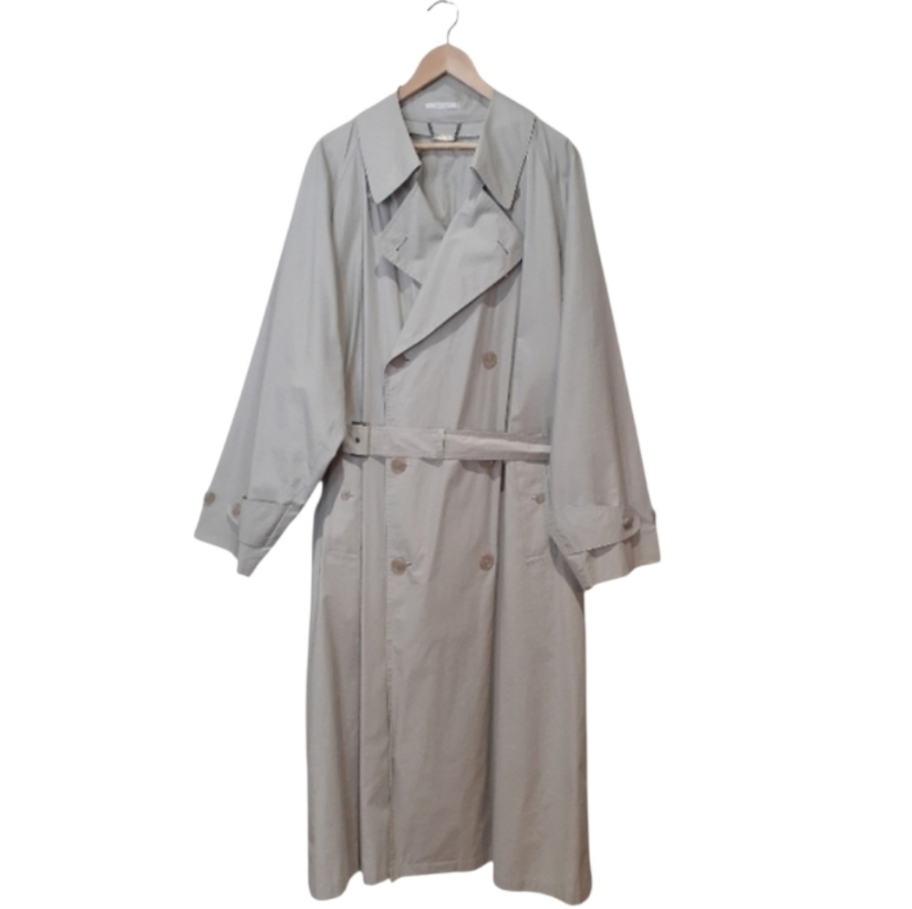 Vintage Harry Rosen Sanyo Japan Men's Double Breasted Trench Coat Tan Size 44R